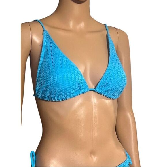 No Boundaries Women's Blue Textured Triangle Tie Bikini Set Size L - Picture 2 of 5
